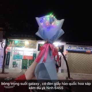 Bóng galaxy trong suốt có đèn led kèm hoa sáp bên trong