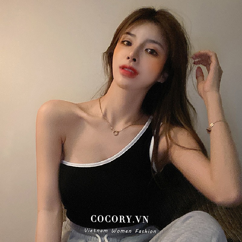 Cocory vn Single shoulder strap irregular hot girl sexy vest Women Fashion Off Shoulder Slim Crop top