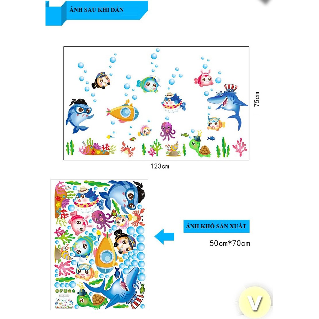 Decal dán tường Cá biển sắc màu