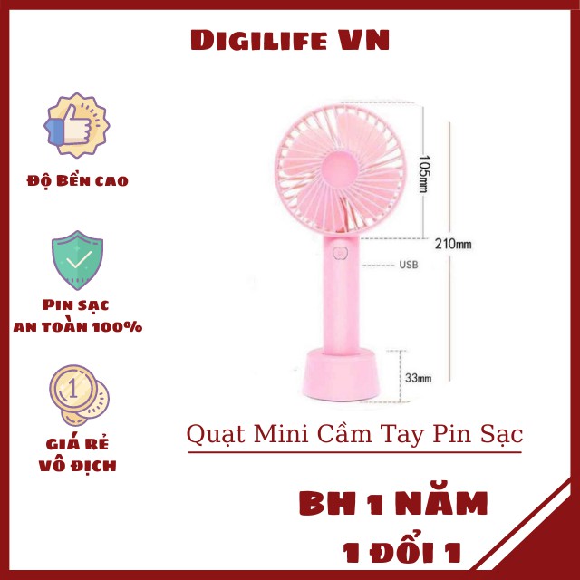 Quạt Mini Tích Điện Cầm Tay Có Giá Đỡ Để Bàn 3 Chế Độ Gió | BigBuy360 - bigbuy360.vn