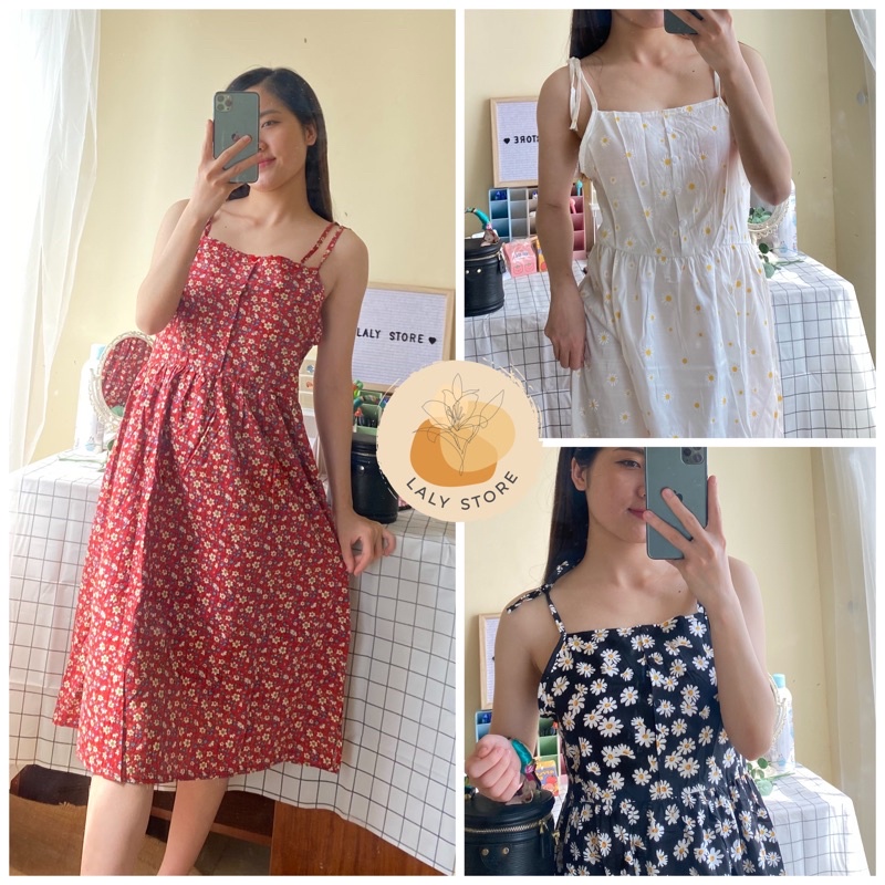Váy hoa nhí 2 dây , đầm hoa vintage dáng dài LALY V02 | BigBuy360 - bigbuy360.vn