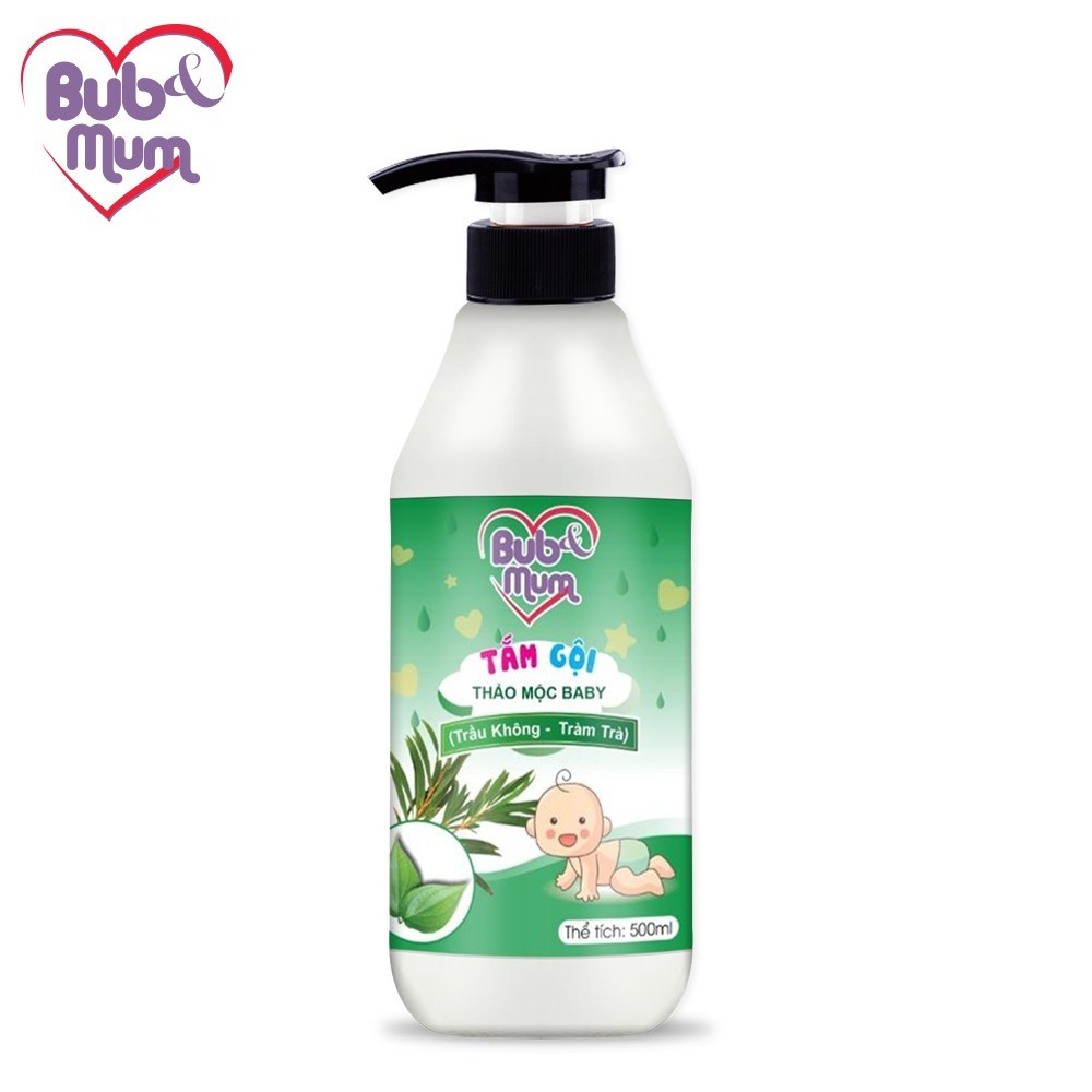 Sữa tắm gội thảo mộc dịu nhẹ cho bé BuB&MuM 500ml diệt khuẩn, ngăn ngừa rôm sẩy