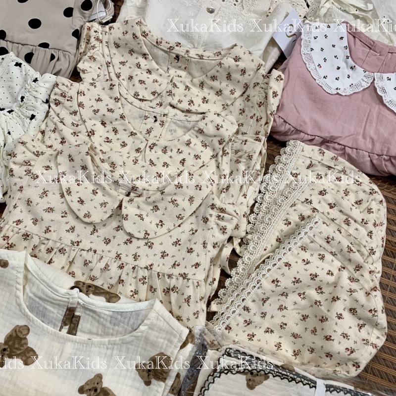 Bodysuit Dài Tay Cổ Sen Kèm Mũ Hoa Nhí [Jennybebe] Bodysuit Hoa Nhí Cho Bé [Ảnh Thật]