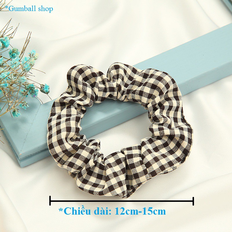 Scrunchies chun cột tóc hoạ tiết kẻ caro, chất vải dày dặn - Dây buộc tóc caro phong cách Hàn Quốc