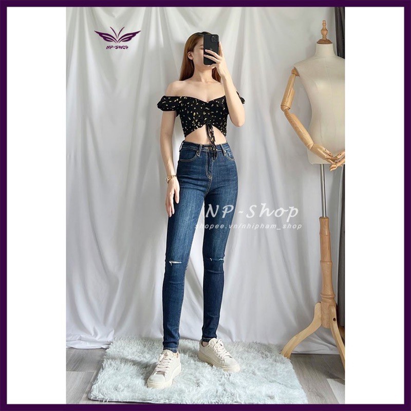 Quần skinny jean ôm nữ lưng cao⚡️quần bò nữ cạp cao co giãn rách gối Nhipham shop/vnxk JNIK001