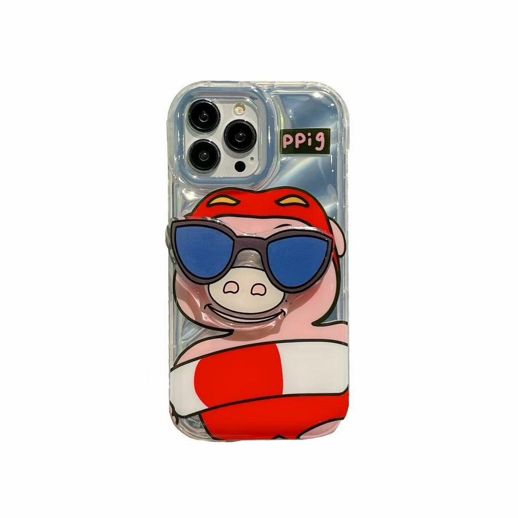 Ốp Điện Thoại Mềm In Hình Heo Hoạt Hình Có Giá Đỡ Cho Iphone 14 pro max 12 pro max 11 pro max 13promax