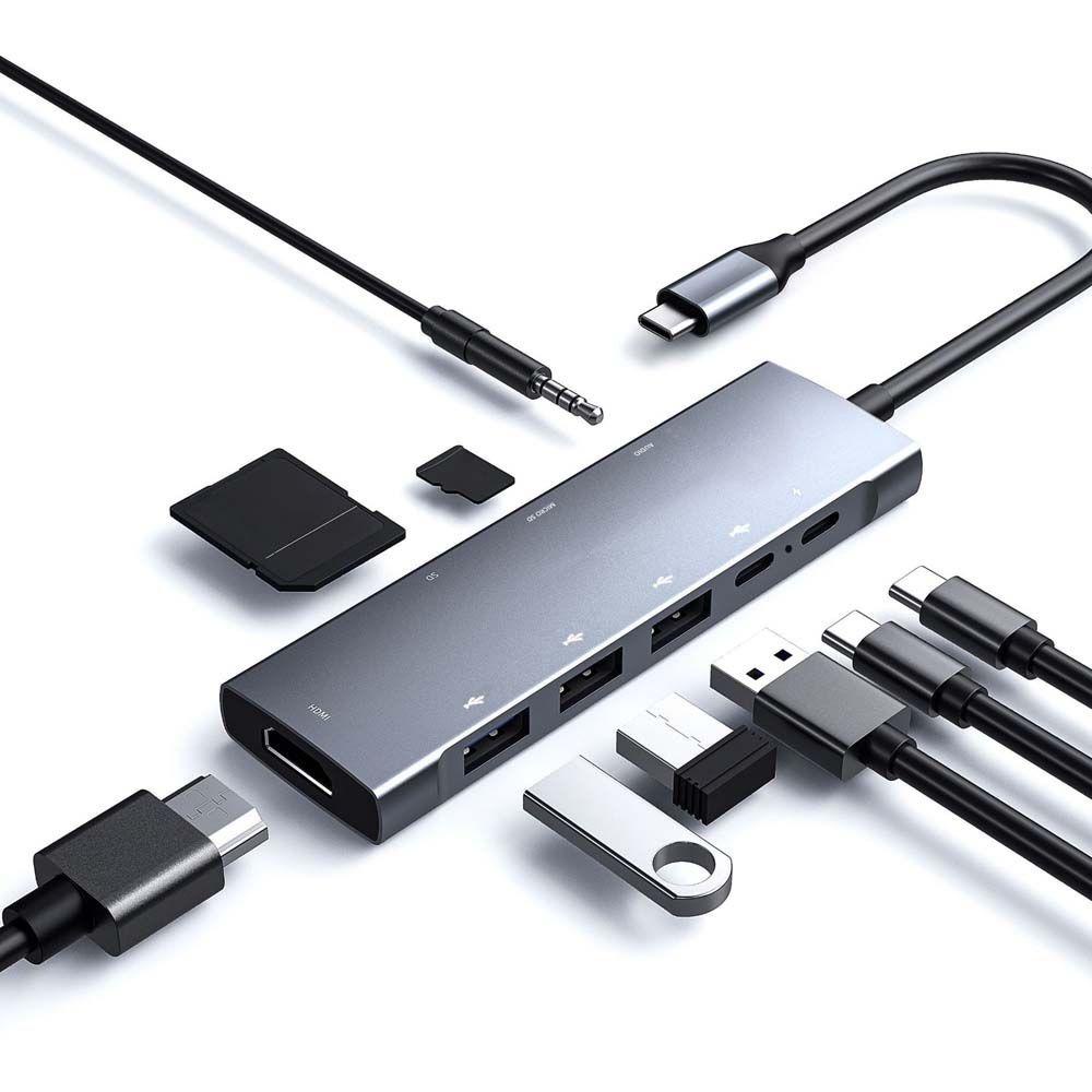 Hub Chuyển Đổi USB C Sang HDMI PD 9 Trong 1 Bằng Hợp Kim Nhôm Cho Máy Tính