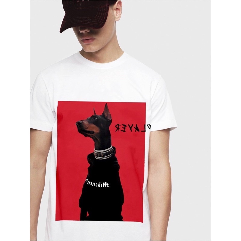 Áo thun tay lỡ chó Player tay lỡ BIGOMALL- Áo thun áo phông nam nữ unisex freesize form rộng 65kg