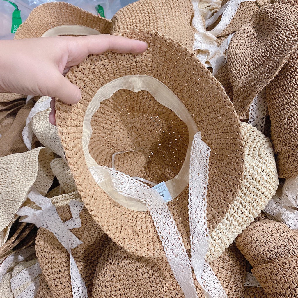 Mũ Cói Vành Buộc Dây Cho Bé Đi Biển, Đi Chơi 1-6 Tuổi