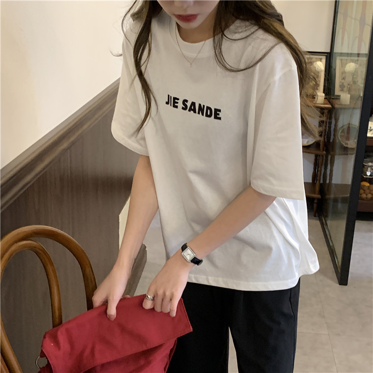 Áo Thun Nữ Tay Ngắn Dáng Rộng In Chữ Phong Cách Hàn Quốc