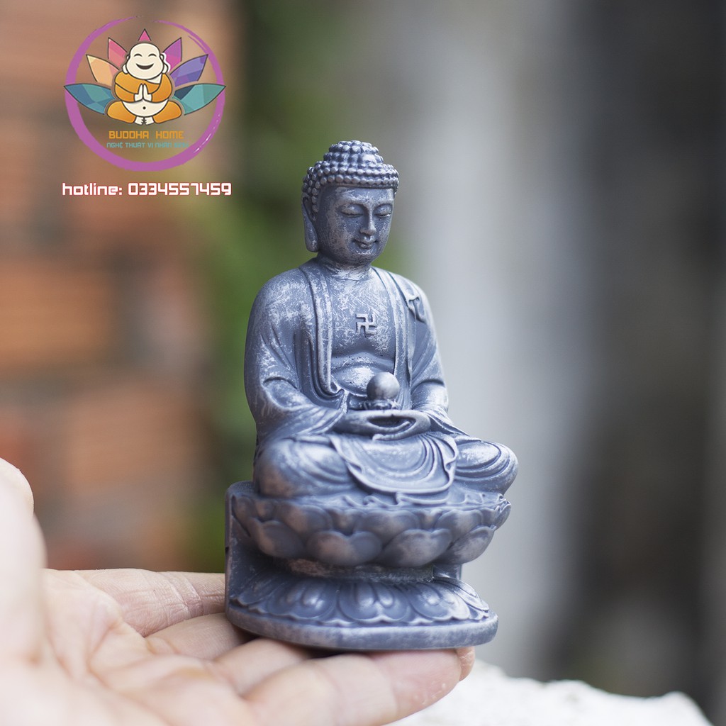 Tượng Đá Phật A Di Đà Cao 11cm đá xám phong thủy