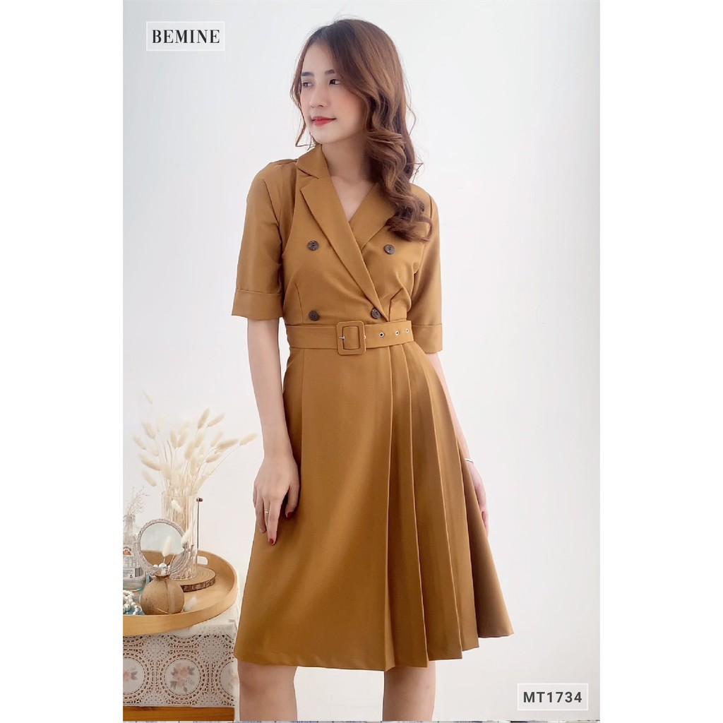 Đầm cổ vest thắt đai BEMINE MT1734VANG