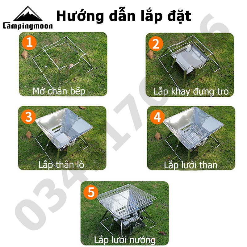 Bếp nướng than hoa ngoài trời CAMPINGMOON cỡ lớn inox 304 dã ngoại du lịch - Lò nướng thịt - Bếp lẩu nướng than BBQ