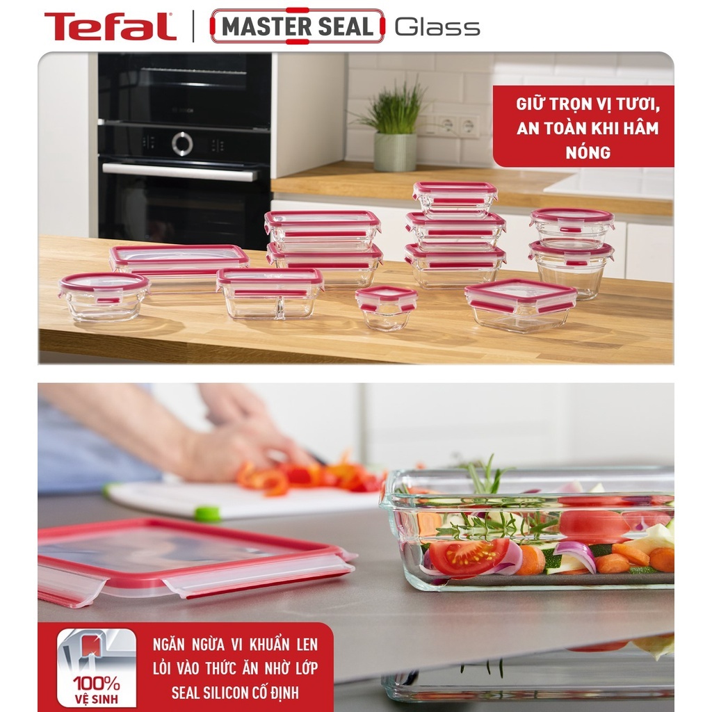 Hộp thủy tinh tròn Tefal Masterseal Glass N1040412 - 900ml - đỏ