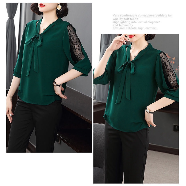 Áo sơ mi vải voan tay ngắn quý phái thanh lịch dành cho phụ nữ trung niên