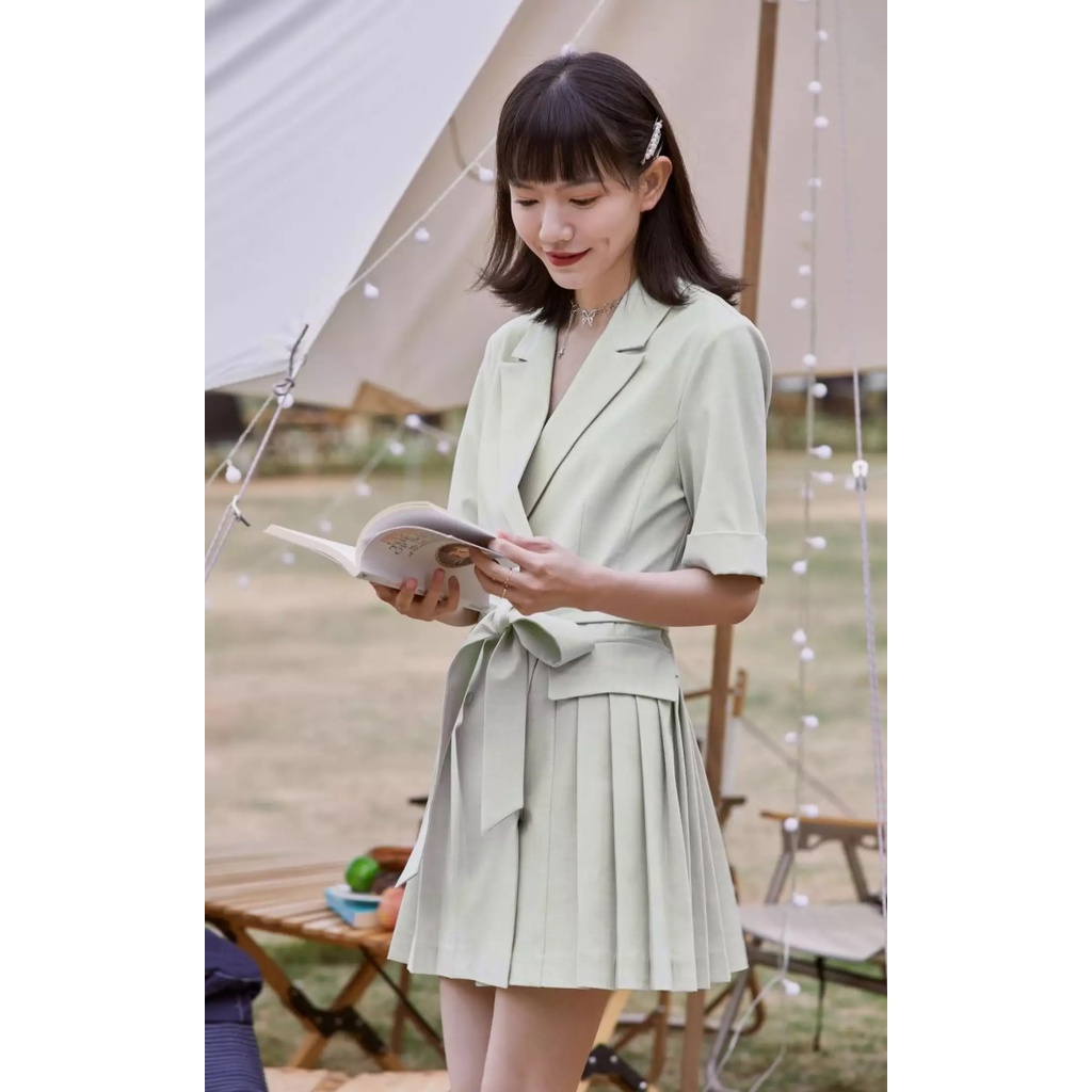 Vero Moda Váy Mini Xếp Ly Thắt Lưng Hai Hàng Khuy Ve Áo Rãnh Cho Nữ 32126Z048