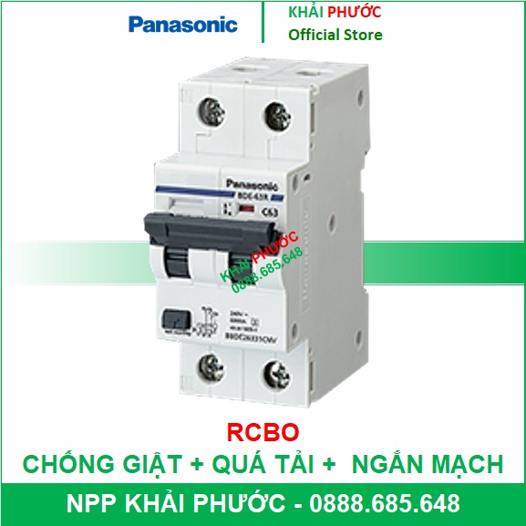 Panasonic CB Chống giật PANA 1 pha 2P RCBO 6A 10A 20A 25A 32A 40A 50A 63A Áp to mat chống giật át chống rò - KHẢI PHƯỚC