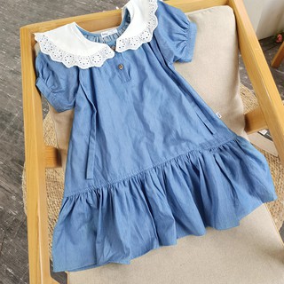 [25.6 GIẢM 40K ĐƠN 299K] Váy đuôi cá ILABY bò giấy phối cổ trắng cho bé gái 1 - 10 tuổi [V34]