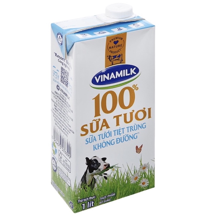 Sữa Tươi Tiệt Trùng 100% Vinamilk Có Đường/Không Đường hộp giấy 1 Lít
