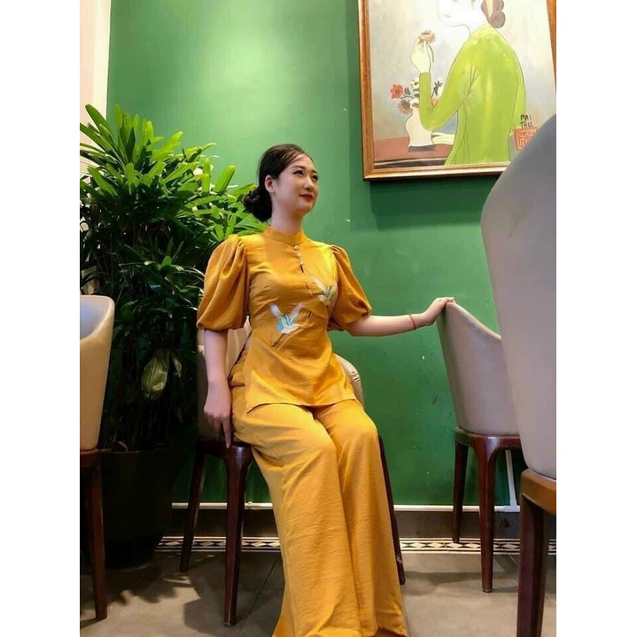 Đồ Lam Đi Chùa #Mẫu thêu hạc# Quần Áo Nữ