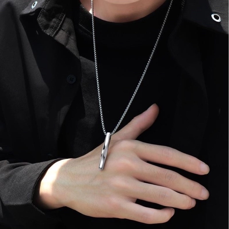 Dây chuyền hình khối xoắn titan cho nam và nữ,vòng cổ bạc nam đẹp cá tính titan không gỉ (VC5).