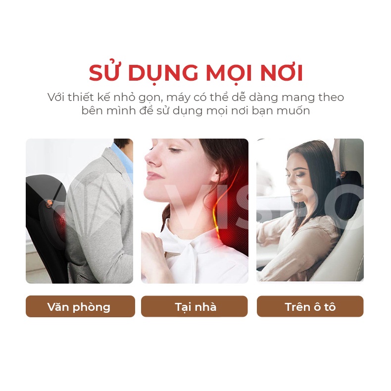 Gối Massage Nhiệt Hồng Ngoại VISPO VP-G23 - 4 Bi Xoay Chuyên Dùng Cho Cổ, Vai, Gáy, Thắt Lưng - Bảo Hành 12 tháng