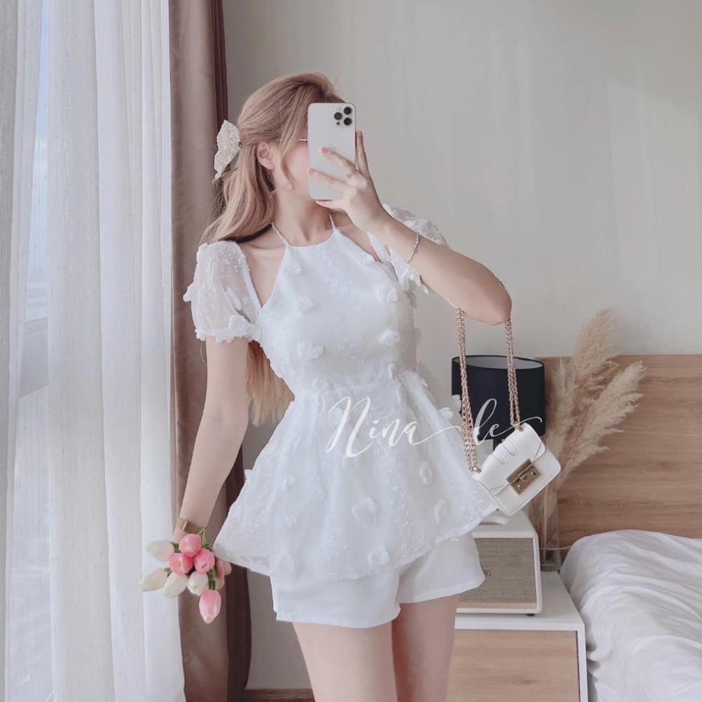 [ 𝐅𝐑𝐄𝐄 𝐒𝐇𝐈𝐏 ] SET BỘ VON BÔNG CỔ YẾM MIX QUẦN SHORT ĐÙI