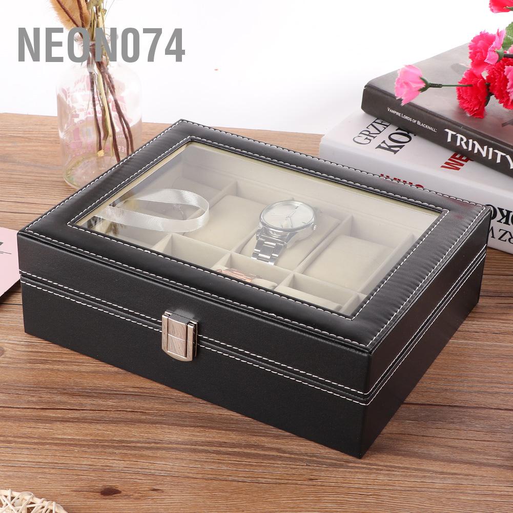Neon074 6 + 4 khe Hộp lưu trữ đồng hồ đựng nhẫn Hoa tai Người tổ chức Bộ sưu tập đồ trang sức trưng bày