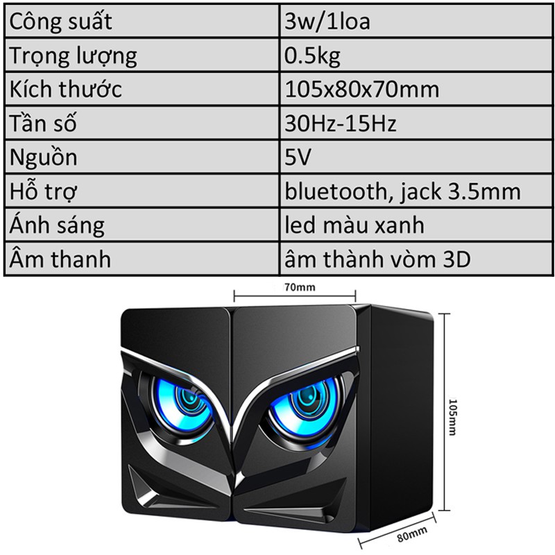 {HOT} Loa Máy Vi Tính SADA V-128 Hỗ Trợ Bluetooth, Led Màu, Âm Thanh Vòm 3D Công Suất 6W