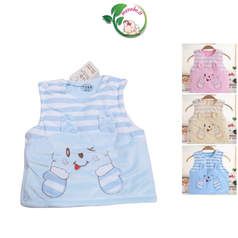 Áo gile bông cho bé 4 - 11kg, hàng QC cao cấp họa tiết gấu kẻ ngang