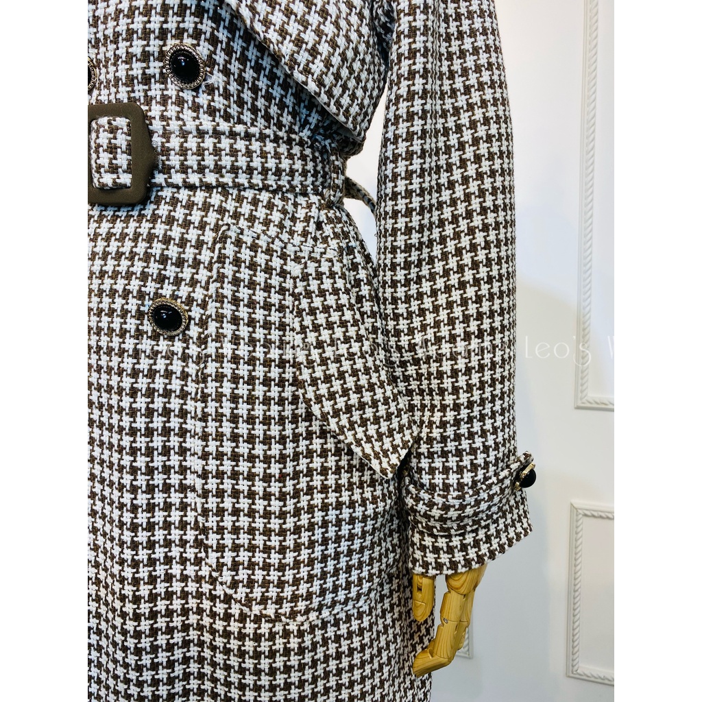 Áo khoác dạ dáng dài LEOSWEARING áo blazer tay dài cổ vest kèm đai eo tôn dáng chất len dệt dày dặn E28
