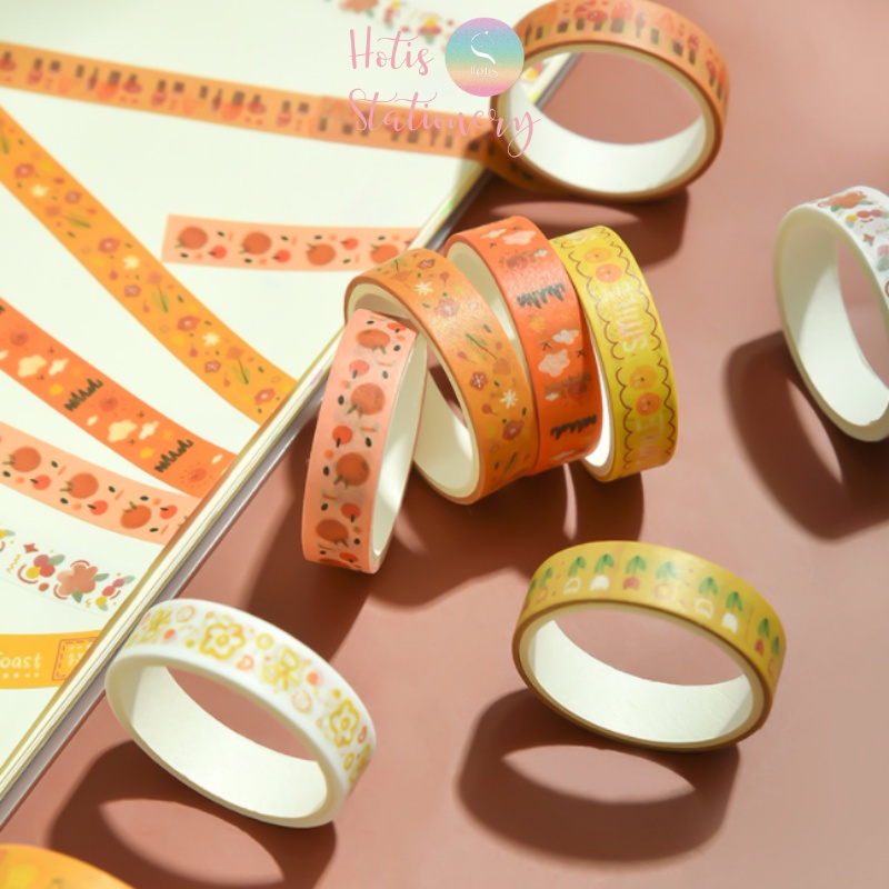 Hộp 5 cuộn washi tape có hoa văn đa dạng dài 2m