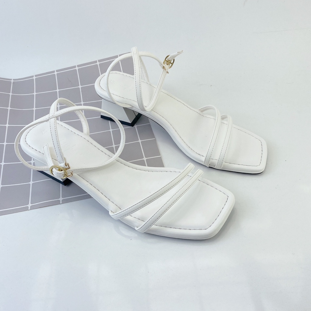 Sandal cao gót nữ 3 phân quai mảnh gót  mũi vuông thời trang HISHOO S143