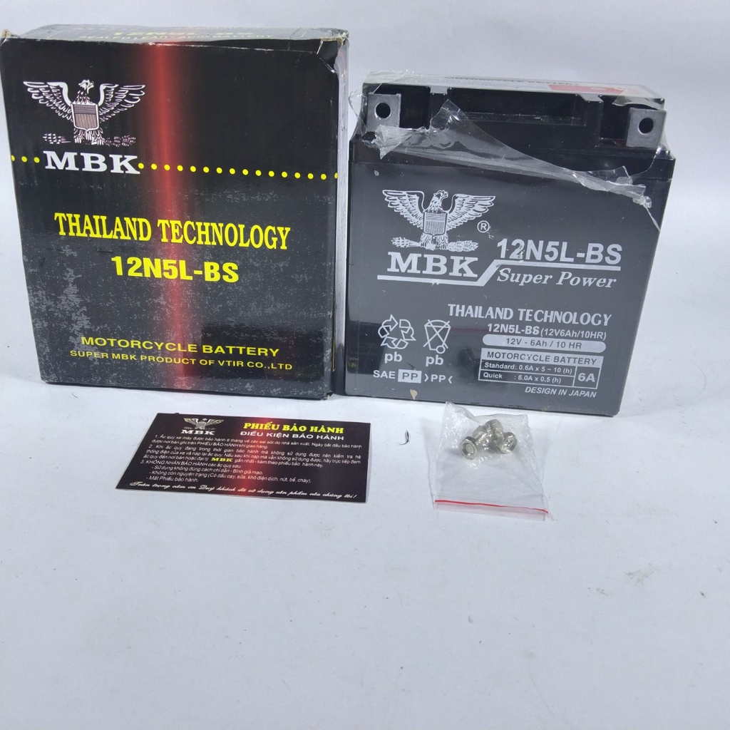 Bình ắc quy khô xe máy THAILAND mã 12N5L-BS,kích thước 120x60x125mm, bảo hành 12 tháng