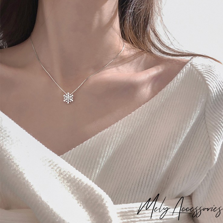 Dây chuyền hợp kim bạc hình hoa pha lê sợi mảnh thanh lịch - Mely B20