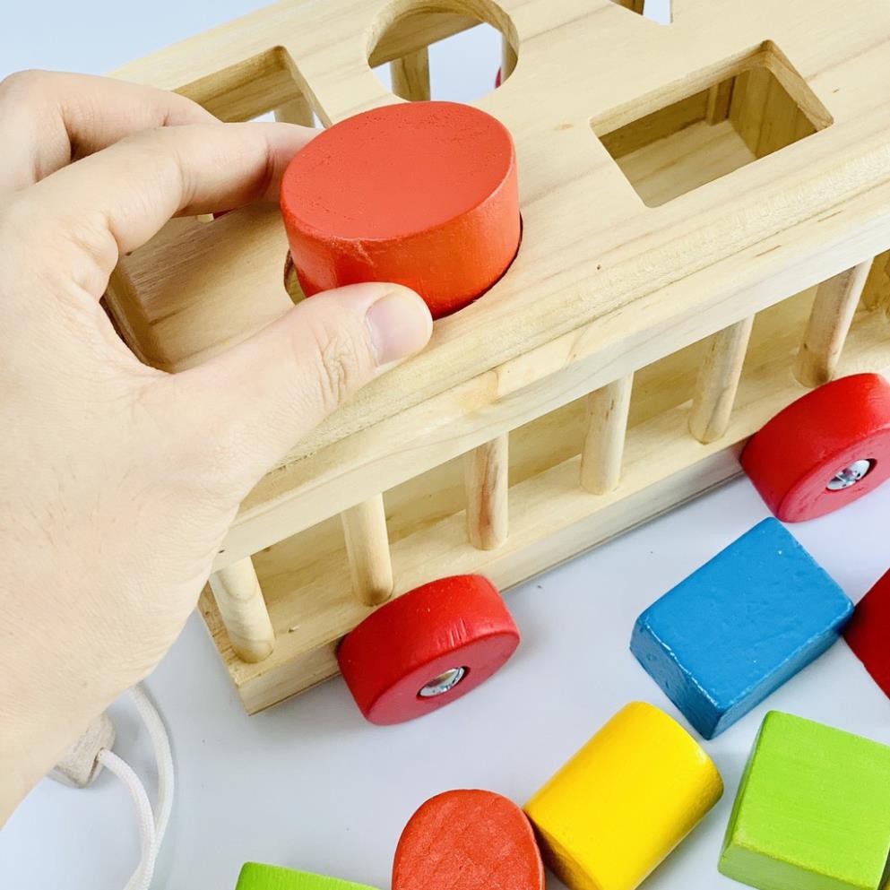 Xe thả hình khối sắc màu bằng gỗ cho bé - đồ chơi gỗ cho bé đầu đời NGU000004