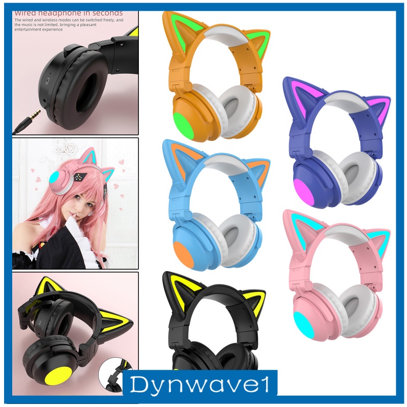 Tai Nghe Chụp Tai Bluetooth 5.0 Không Dây Chống Ồn Hình Tai Mèo Dễ Thương Cho Bé Gái Dynwave1