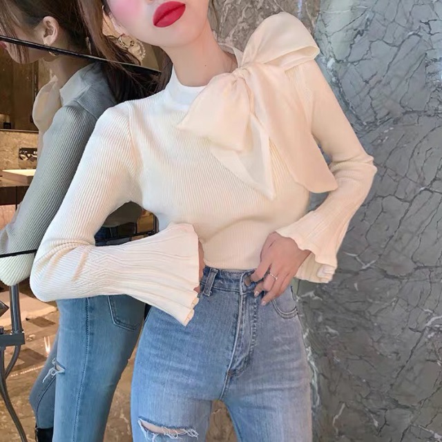 Áo len buộc nơ tay bèo