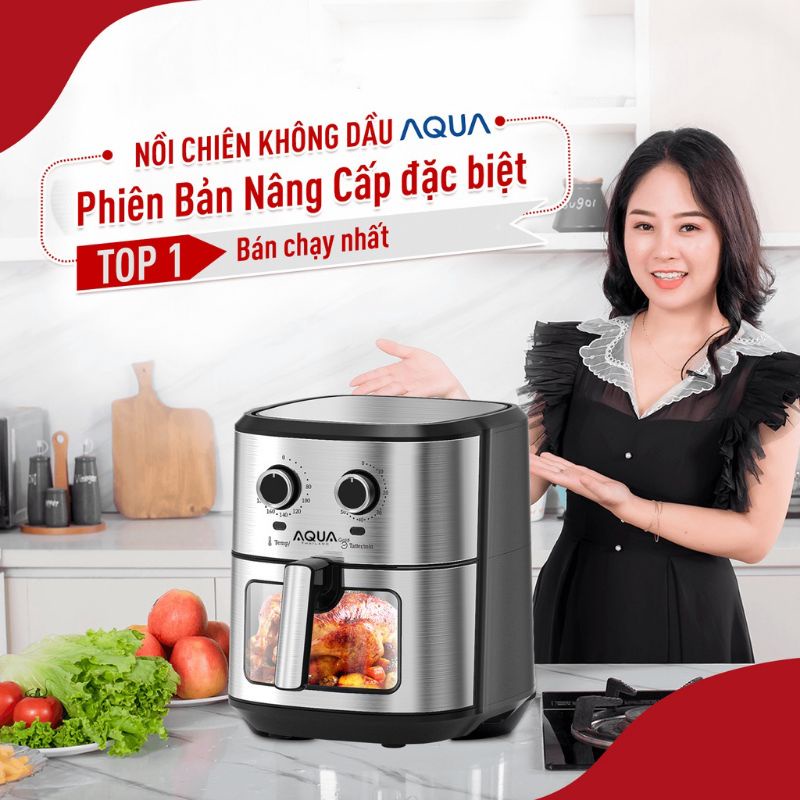 Nồi chiên không dầu AQUA 9.5L - bảo hành 12 tháng - mặt kính