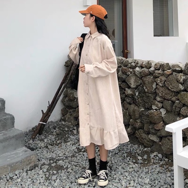 [ Sẵn ] Đầm ulzzang vải nhung cổ polo tay dài đuôi cá (có ảnh thật) | BigBuy360 - bigbuy360.vn