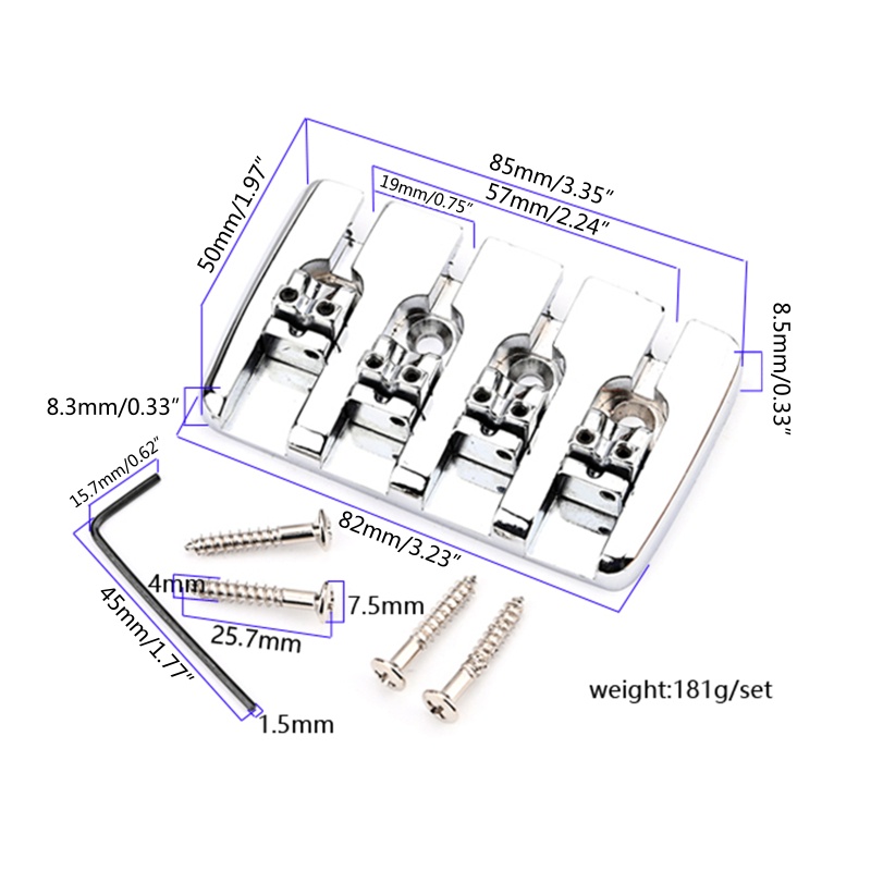Ngựa Đàn Bằng Kim Loại Cố Định Kèm Cờ Lê Và Ốc Vít Cho Đàn Guitar Điện 4 Dây