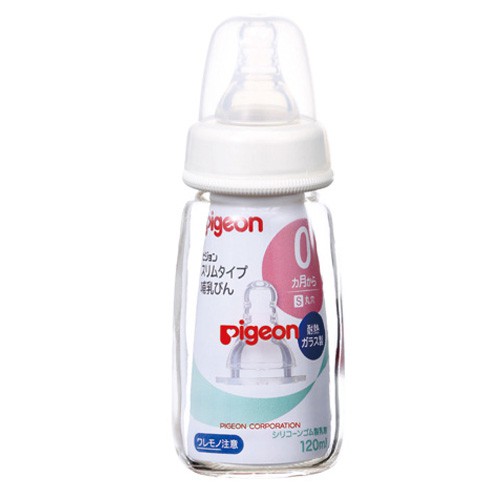 Bình thủy tinh cổ hẹp Pigeon 120ml - Hàng nội địa Nhật.