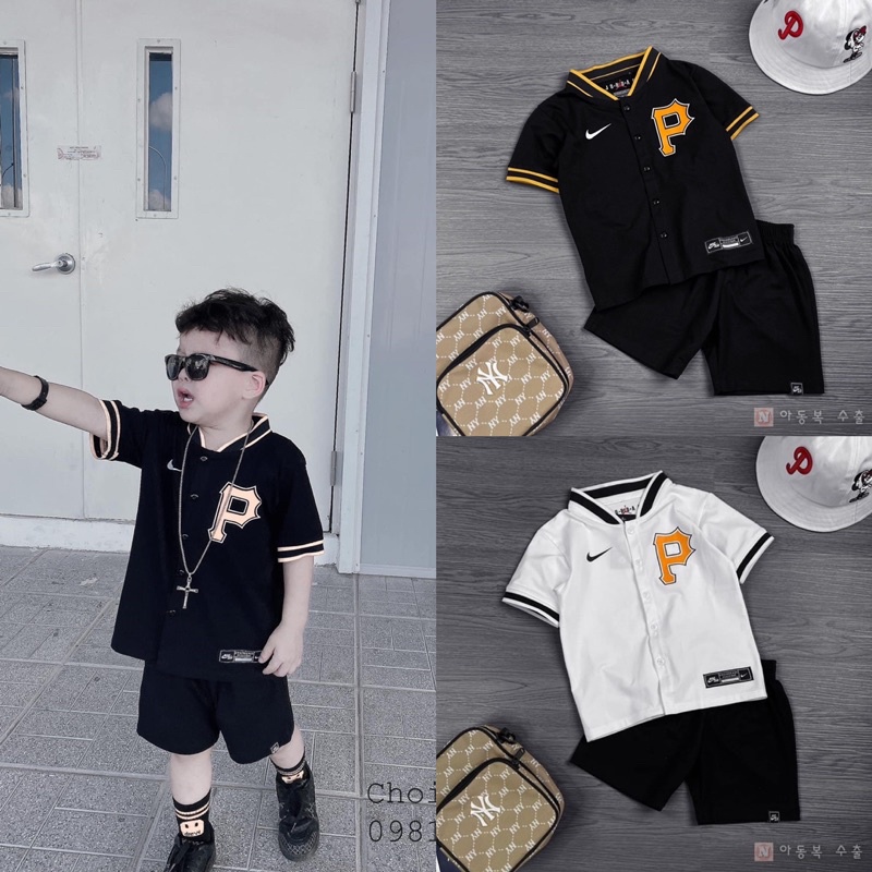 Bộ short thể thao cổ trụ chữ P bé trai bé gái