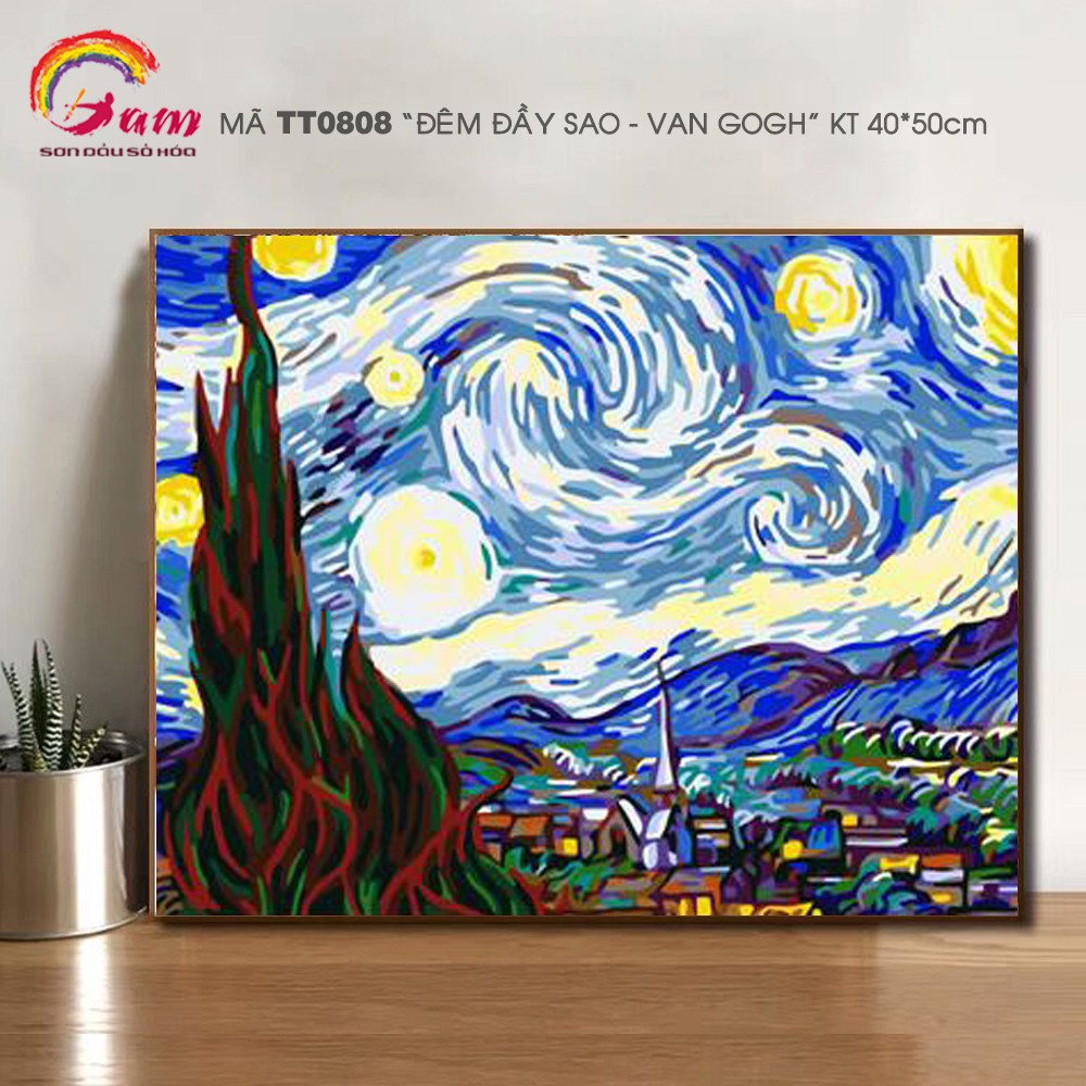 Tranh tự tô màu theo số TT0808 Tranh sơn dầu số hóa tự vẽ Tranh trừu tượng Đêm đầy sao Van Gogh - HaLa Store