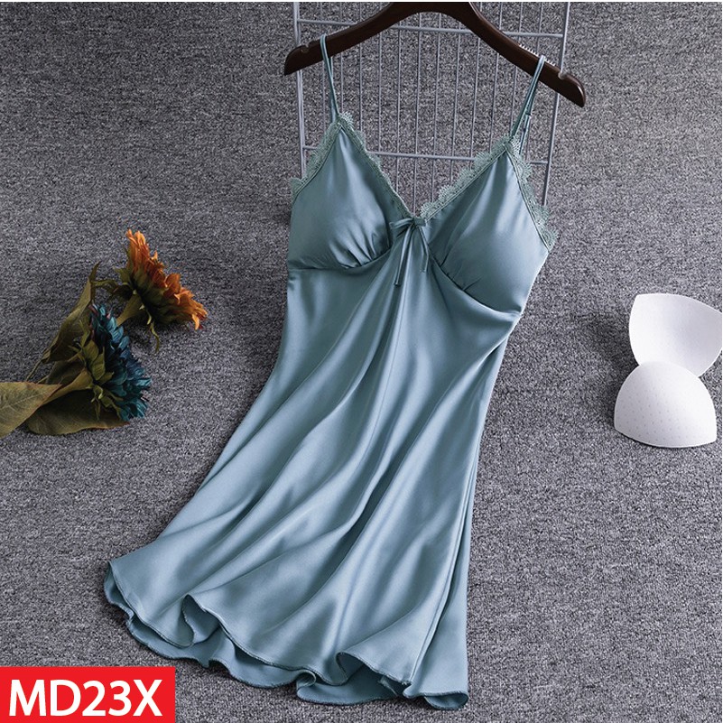 Đầm Ngủ HISEXY Lụa Satin Phối Ren Kèm Mút Ngực MD23