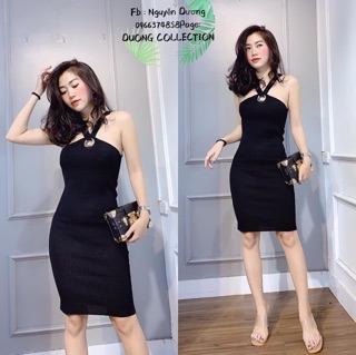 Váy len body đan dây cổ yếm
