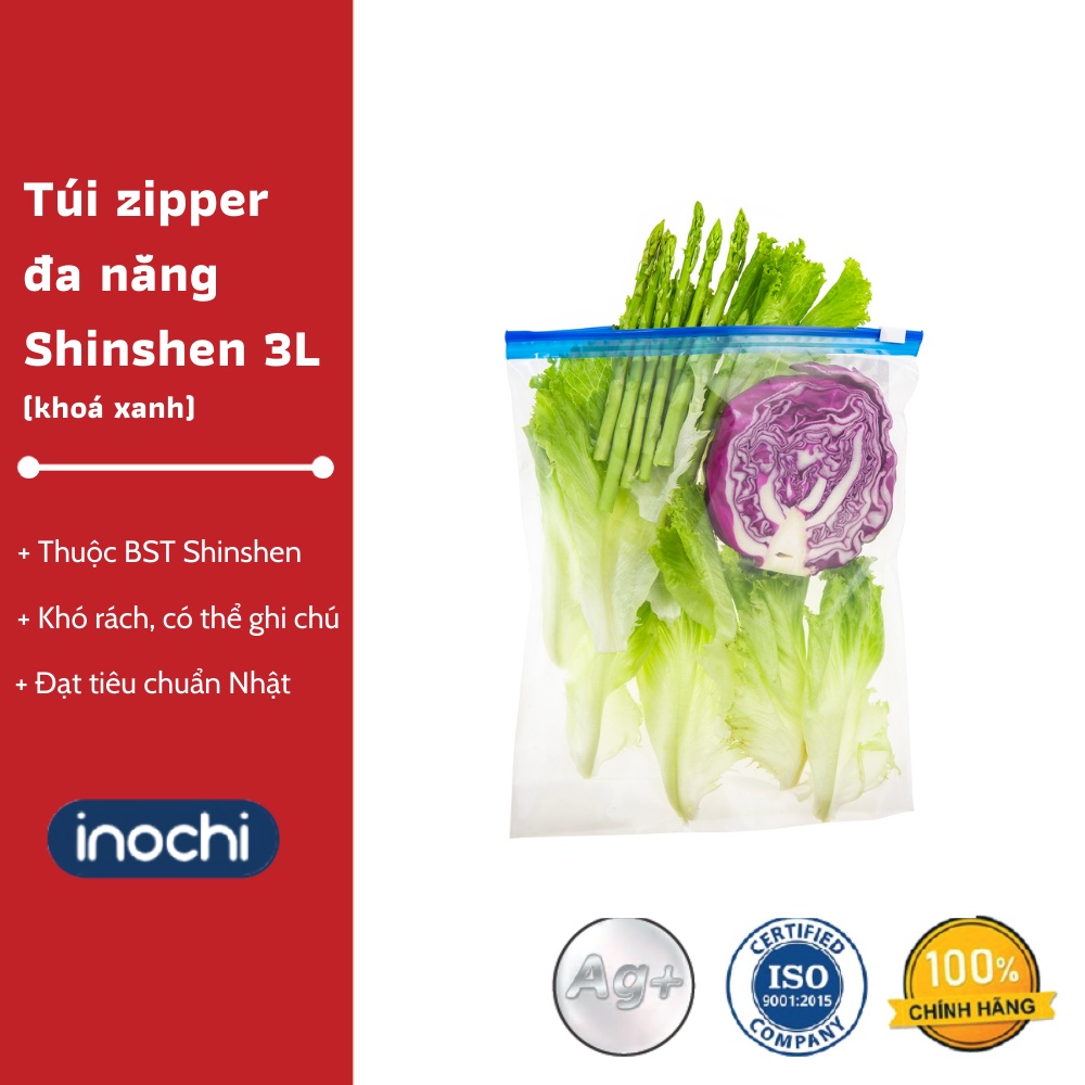 Túi zipper đa năng Shinshen 3L (có khoá kéo loại xanh-đáy mở rộng) - Túi lưu trữ thực phẩm, Chất lượng Nhật Bản