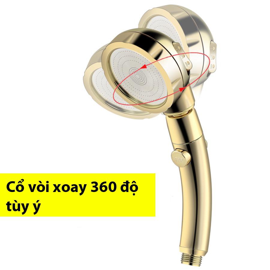 Vòi Sen Tăng áp Có Nút Khóa Nước 3 chế độ Phun, Xoay 360 độ Hàng Xịn - Vàng Gold SSA329