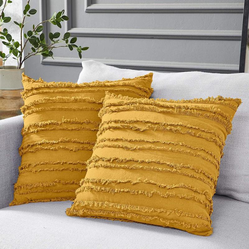 Vỏ Gối Cotton Lanh Màu Trơn Phối Tua Rua Trang Trí Nhà Cửa / Ghế Sofa