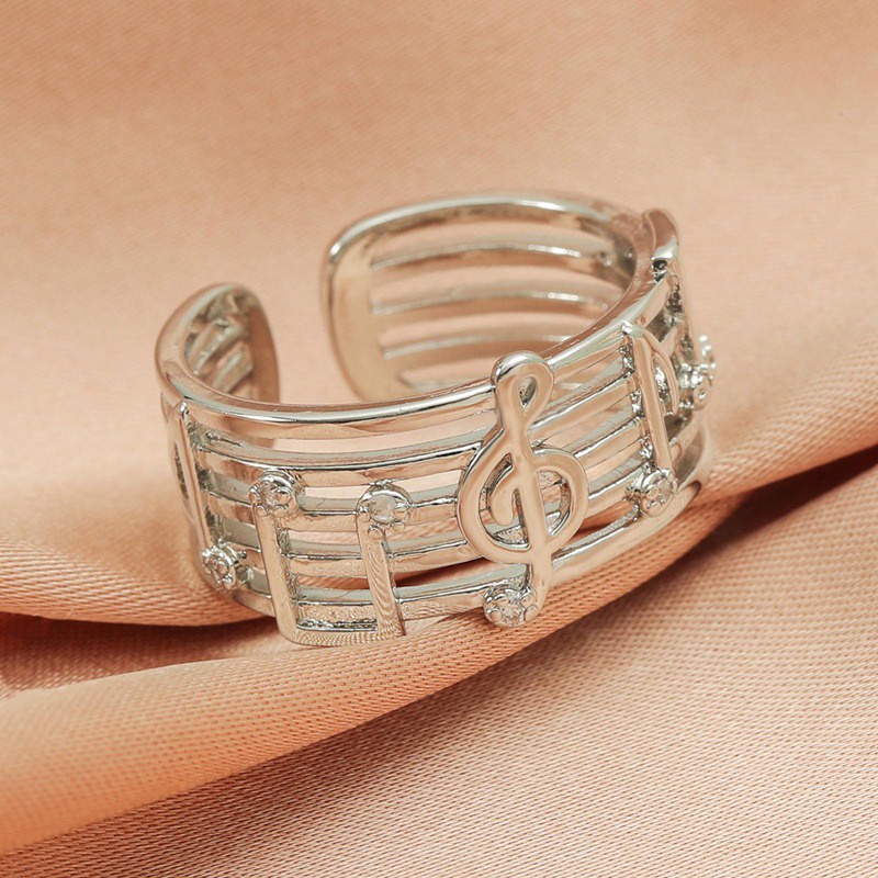 Nhẫn đeo tay kim loại tạo hình nốt nhạc thời trang